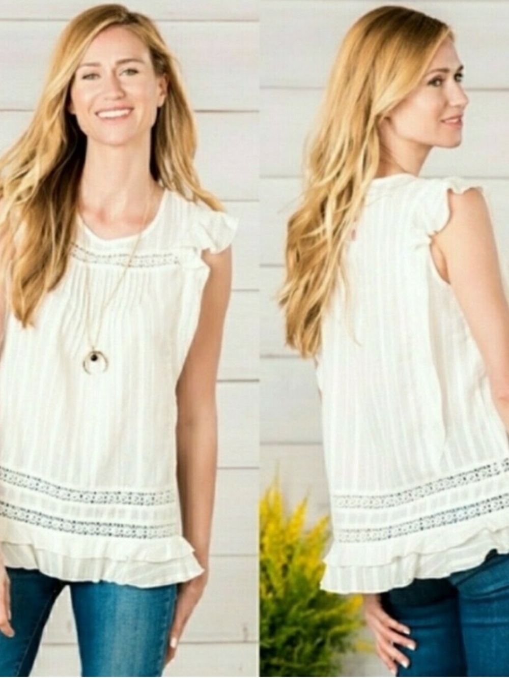 Matilda Jane Cream Lace-Trim Sleeveless Ruffle Tank
